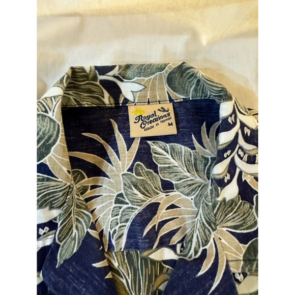 Royal Creations Hawaiian Shirt Mens Medium Reverse Print Aloha Floral Blue Green - Picture 5 of 7